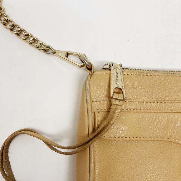 Rebecca Minkoff Nude Cream Mini Mac Crossbody Bag Chainlink Leather Zip Closure - Picture 7 of 16